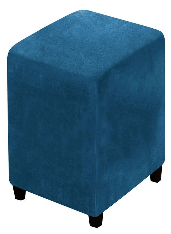 Lussenwert Velvet Ottoman Cover Square Stretch Square Ottoman Cover Thick Ottoman Slipcover Square Washable Storage Ottoman Cover Foot Stool Cover with Elastic Bottom Small Blue - Image 1